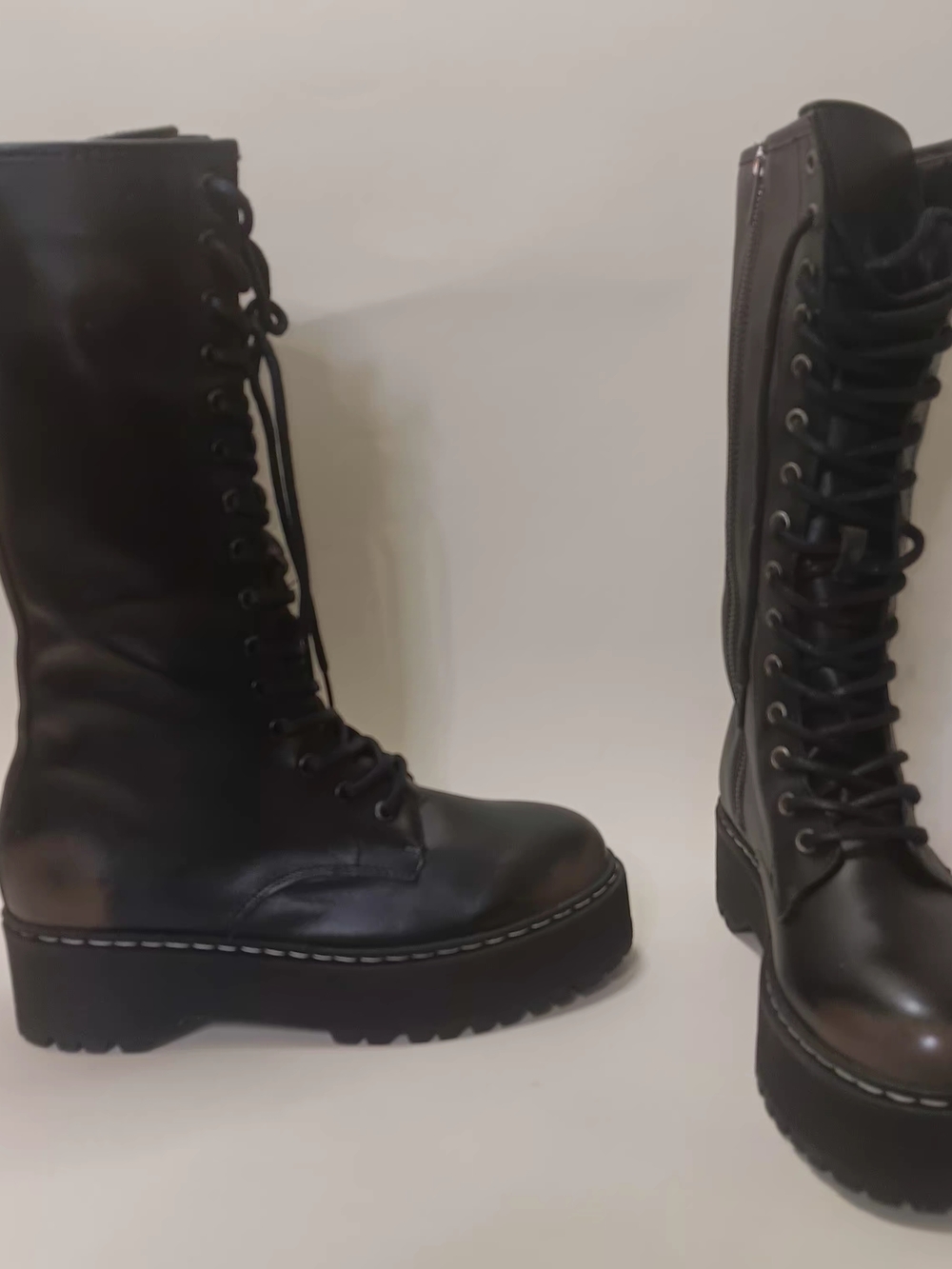 Steve Madden Black Lace-Up Platform Combat Boots for Women - Picture 2 of 6